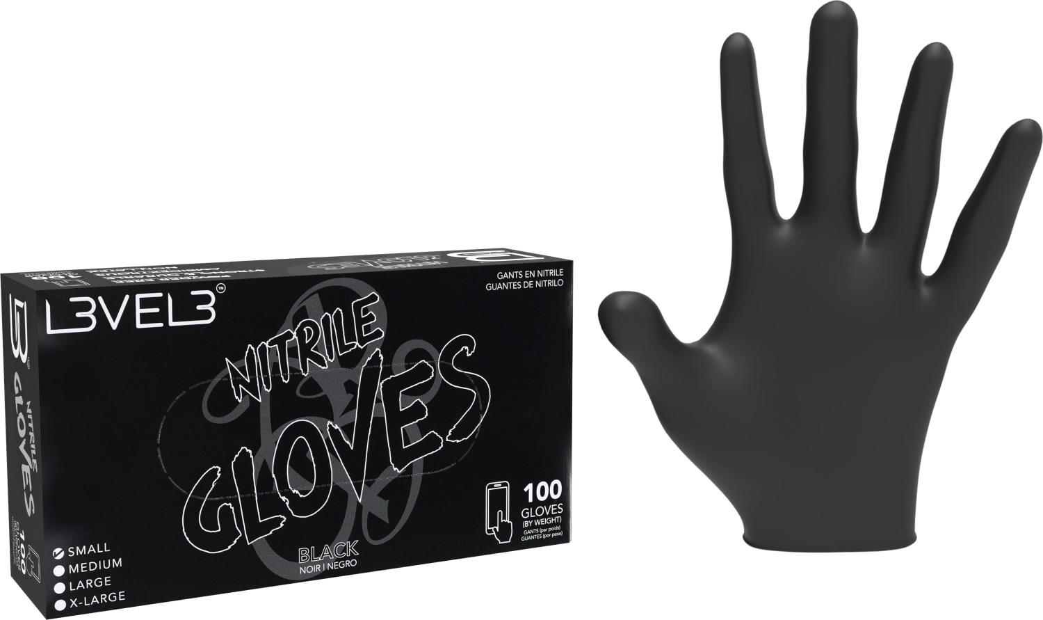 L3VEL3 Nitrile Gloves Small Black 