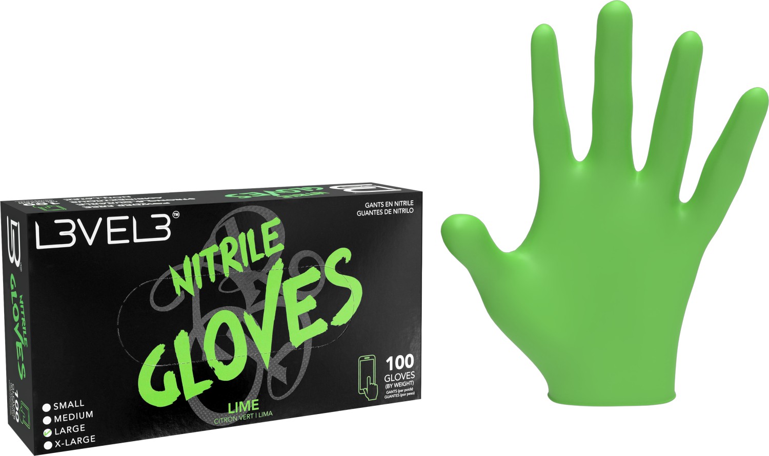  L3VEL3 Nitrile Gloves Large Lime 