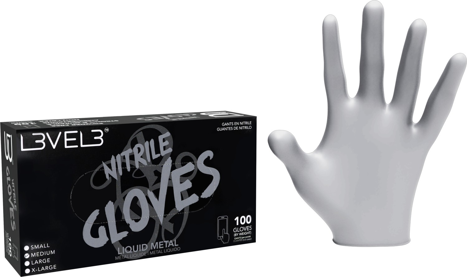  L3VEL3 Nitrile Gloves Medium Liquid Metal 
