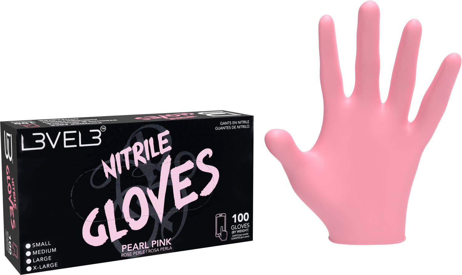  L3VEL3 Nitrile Gloves Large Pearl Pink 