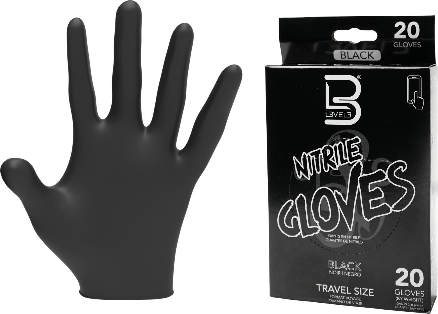  L3VEL3 Nitrile Gloves Small Black Travel Size 